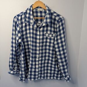 L.L.Bean Navy Buffalo Check‎ Flannel Button Front Shirt L